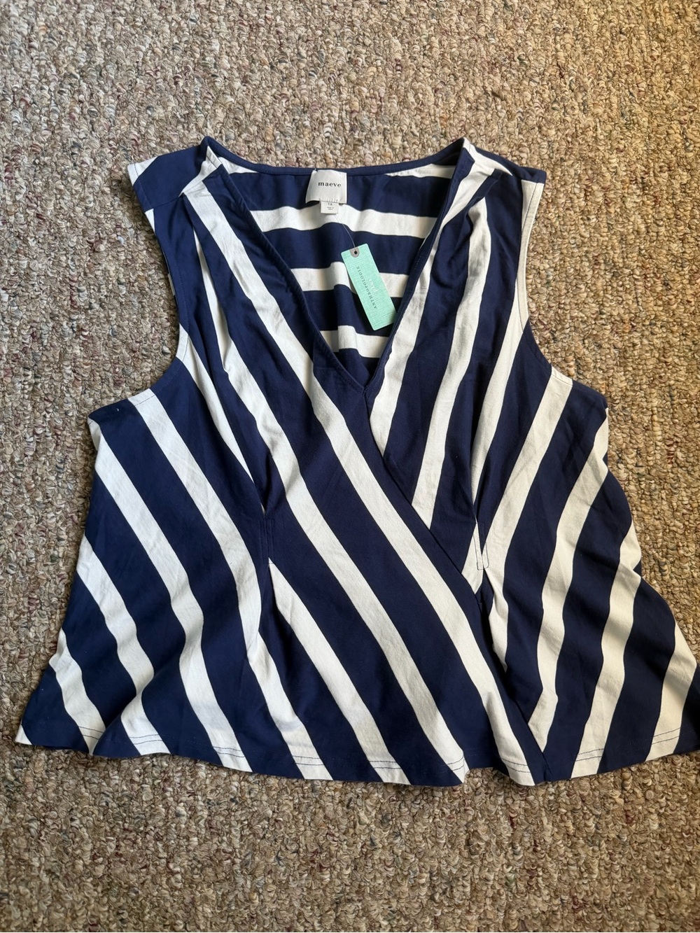Maeve Navy and White Striped Sleeveless Wrap Top